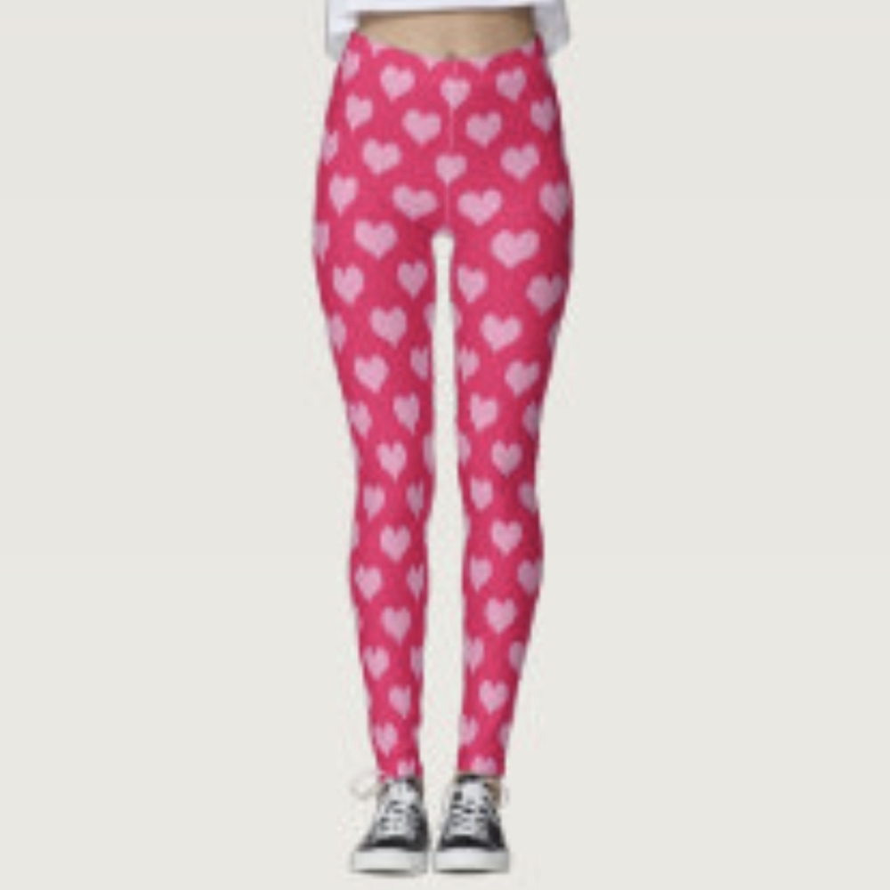 Red Pink Hearts Serra Leggings XL